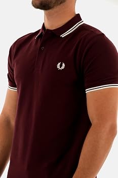 Buy Fred Perry Men's Twin Tipped Shirt, Dark Red - White, XXL at