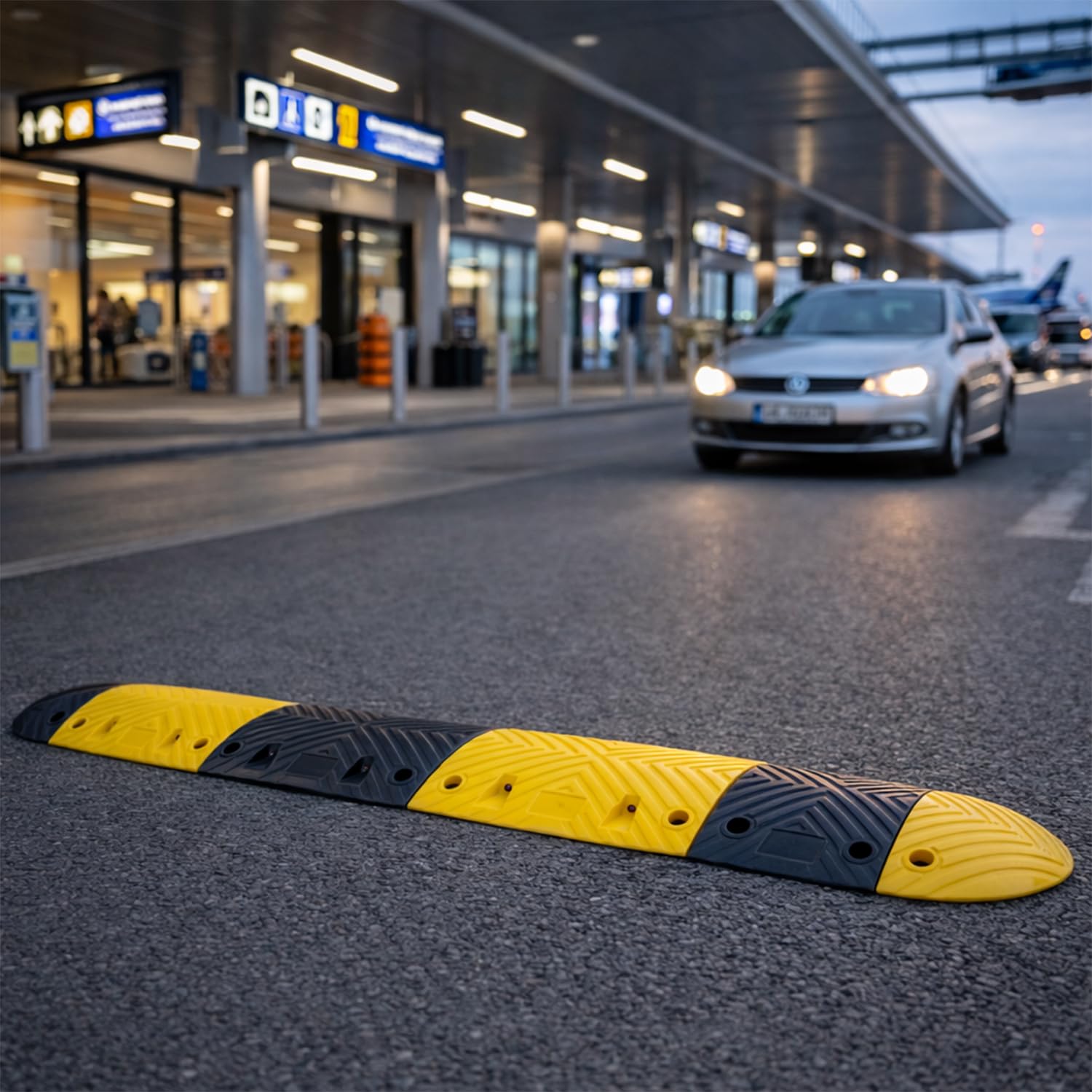 wolk Fahrbahnschwelle & Temposchwelle 350cm 10km/h Hartgummi Bodenschwelle mit Reflektoren