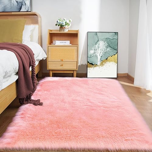Goolela Pink Fluffy Rug 4x6 Fuzzy Faux Fur Shag Sheepskin