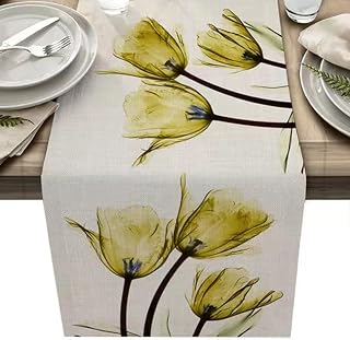 Table Runner, Yellow Boho Table Runners Handmade Kitchen Linen Table Cover Rustic Farmhouse Table Cloth for Dining Table, Decorations Weddings (70.9 x 13 inch)