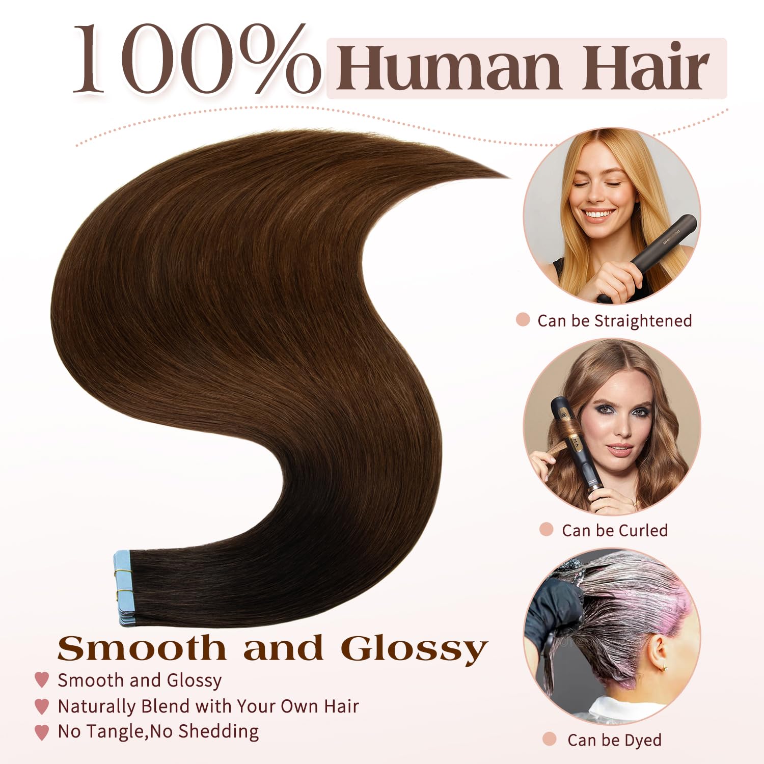 Tape in Hair Extensions Human Hair 14 Inch,Invisible Seamless Remy Human Hair Extensions,Silky Straight with Thick Ends Tape Ins for Women 20Pcs 50G（#T1b-4 Omber Off Black/Middle Brown）