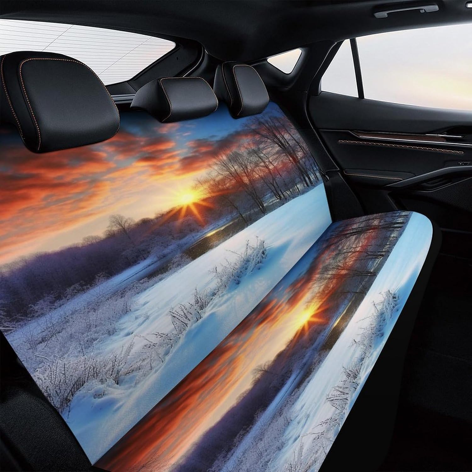 Bench Back Seat Covers for Cars,Trucks,SUVs - Easy to Cleanup Install Car Seat Cover,Winter Sunrise Sunset Landscape Car Seat Protector for Pet