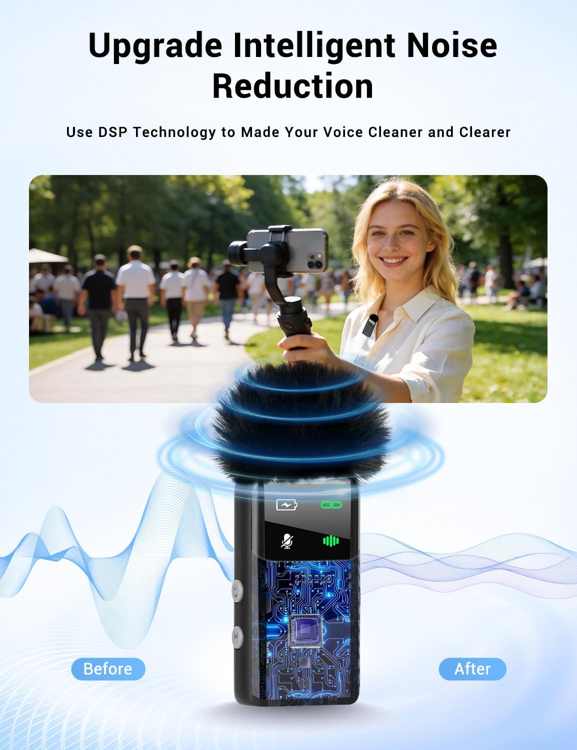 Kairiyard Wireless Mini Microphone for iPhone iPad Android Phone, Noise Reduction, 25H Battery Charging Case, Plug and Play Magnetic Clip on Lavalier Mics for Video Recording Podcast Vlogging