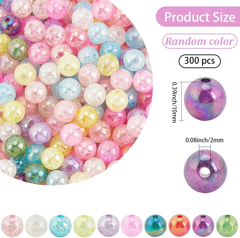 1 Box 300PCS 10MM Transparent Acrylic Crackle Round Beads with Holes Mixed Color Assorted Clear Spacer Loose Bead Charms Bulk for Jewelry Making Christmas Necklaces DIY Crafts Supplies - Image 2