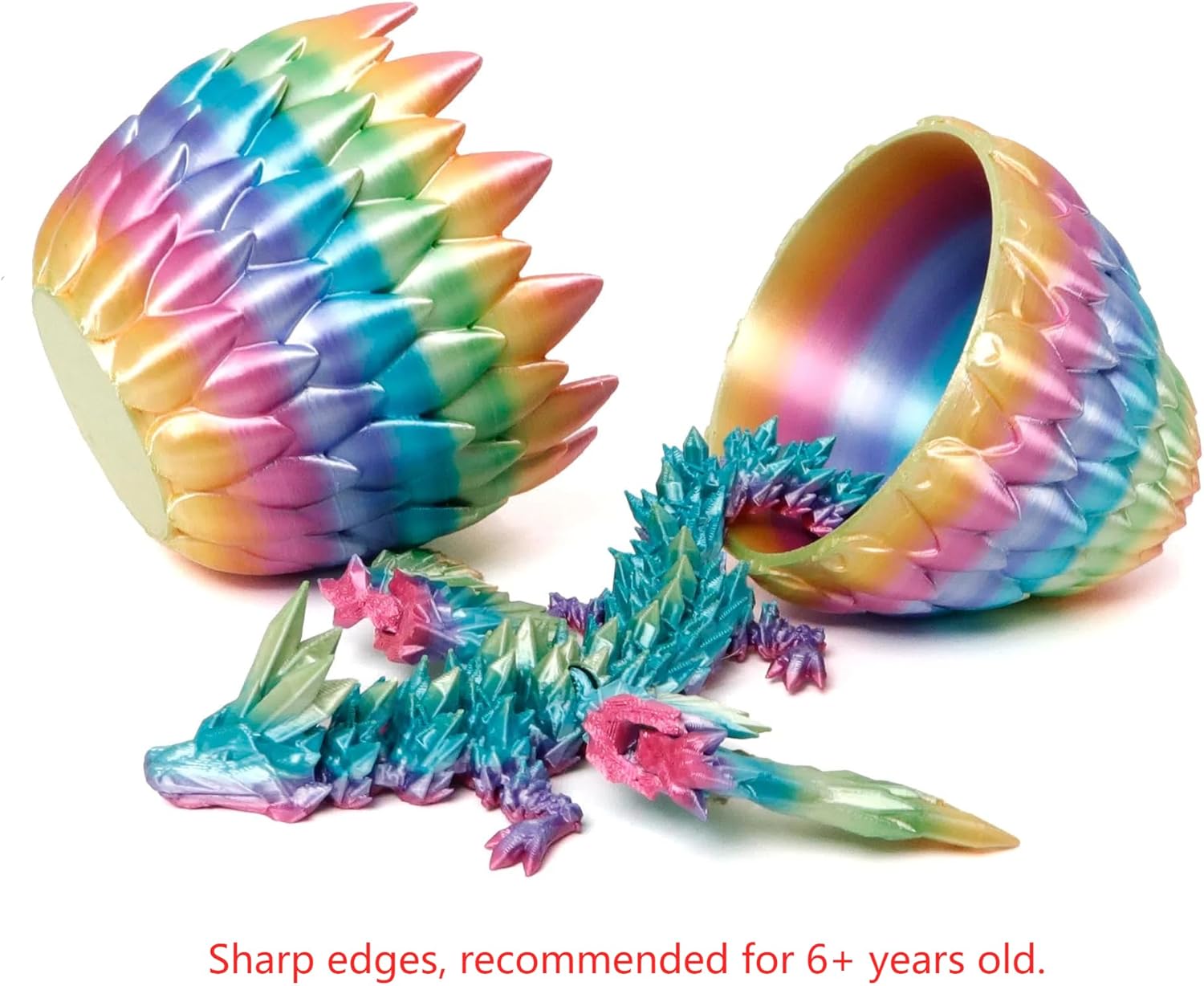 3D Printed Dragon Egg, Easter Basket Stuffers, Large 9" Flying Dragon in Eggs, Cool Fidget Toy for Birthday Gift, Flexible Figure Decor, Mystery Desk Pet for Christmas, Graduation(Rainbow) - Image 7