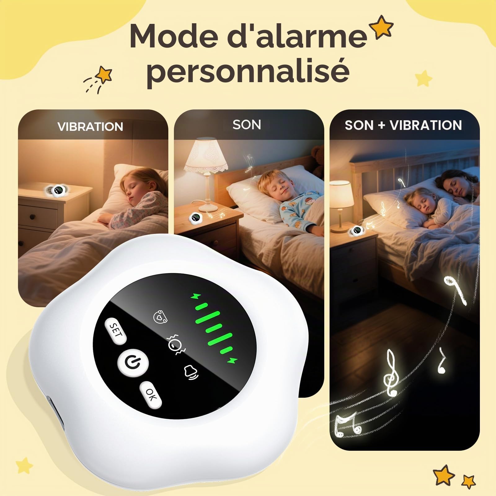 Alarme d'énurésie sans Fil, Rechargeable par USB, Apprentissage de la propreté avec Son et Vibrations pour Enfants et Adultes, livré avec capteur d'humidité d'énurésie Nocturne