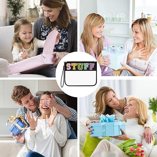 Miniatura 8 de Bolsa de cosméticos de nailon con parche de letras universitarias de chenilla, organizador de bolsas de viaje para el cuidado de la piel para