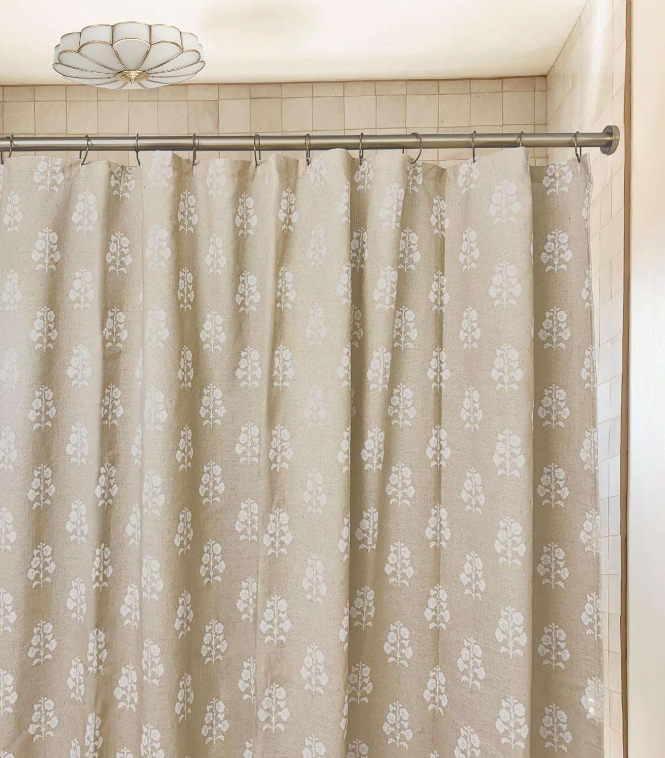 Vintage Neutral Floral Shower Curtain – Cottagecore Bathroom Decor, Elegant Botanical Design (72" Long)