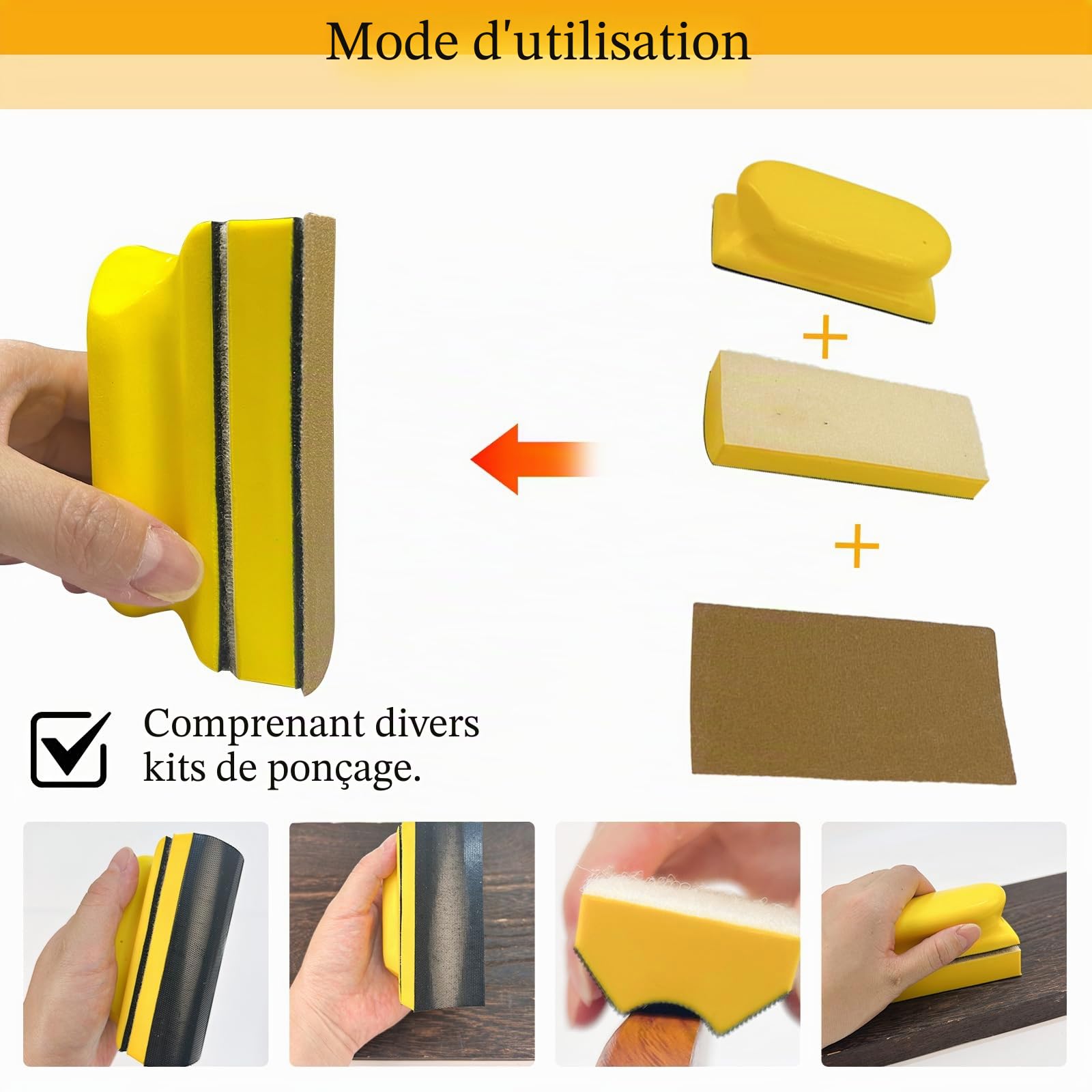 Cale a Poncer, Kit de Bloc de Ponçage Professionnels | avec Formes Convexes et Concaves pour le Travail du Bois, la Carrosserie, la Restauration de Meubles et L'artisanat.