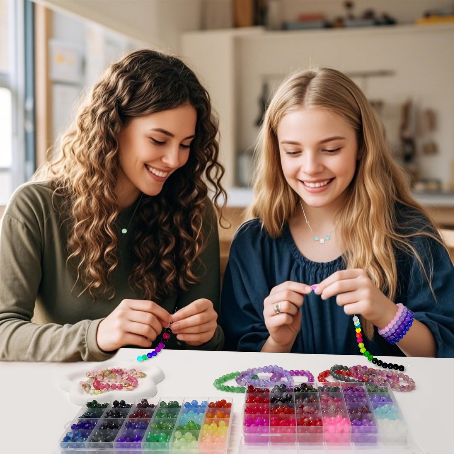 Perles en verre rondes de 8 mm pour bracelets, 2 000 pièces, 48 couleurs, kit de fabrication de bracelets en verre cristal pour la fabrication de bijoux, perles et loisirs créatifs avec