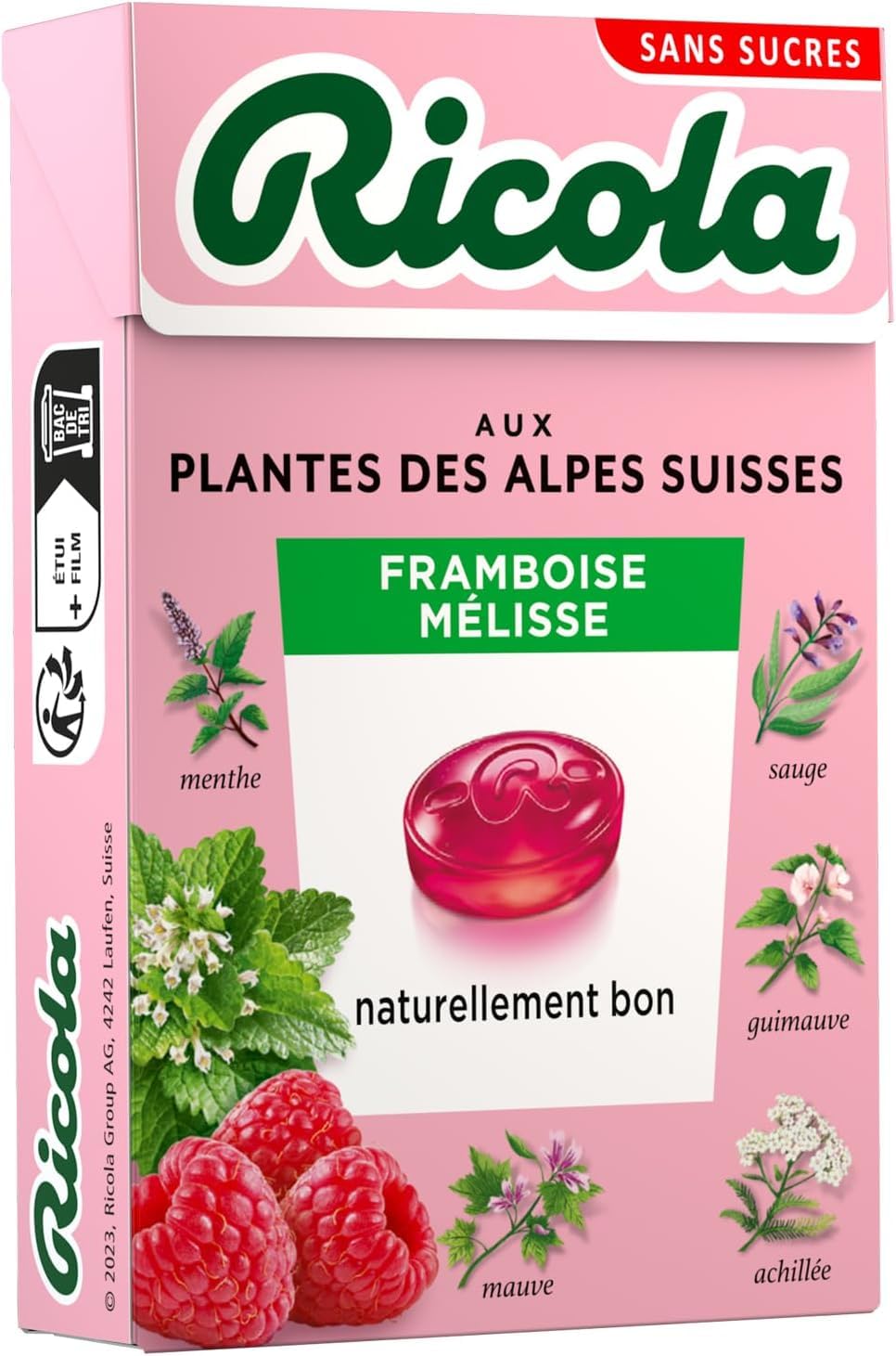 Italian Gourmet Schweizer Alpenkräuter Bonbons Zuckerfrei – Himbeere & Melisse – 20x50g Vorratspack – Kräuterpastillen für Hals & Atem – einzeln verpackt – praktische Großpackung
