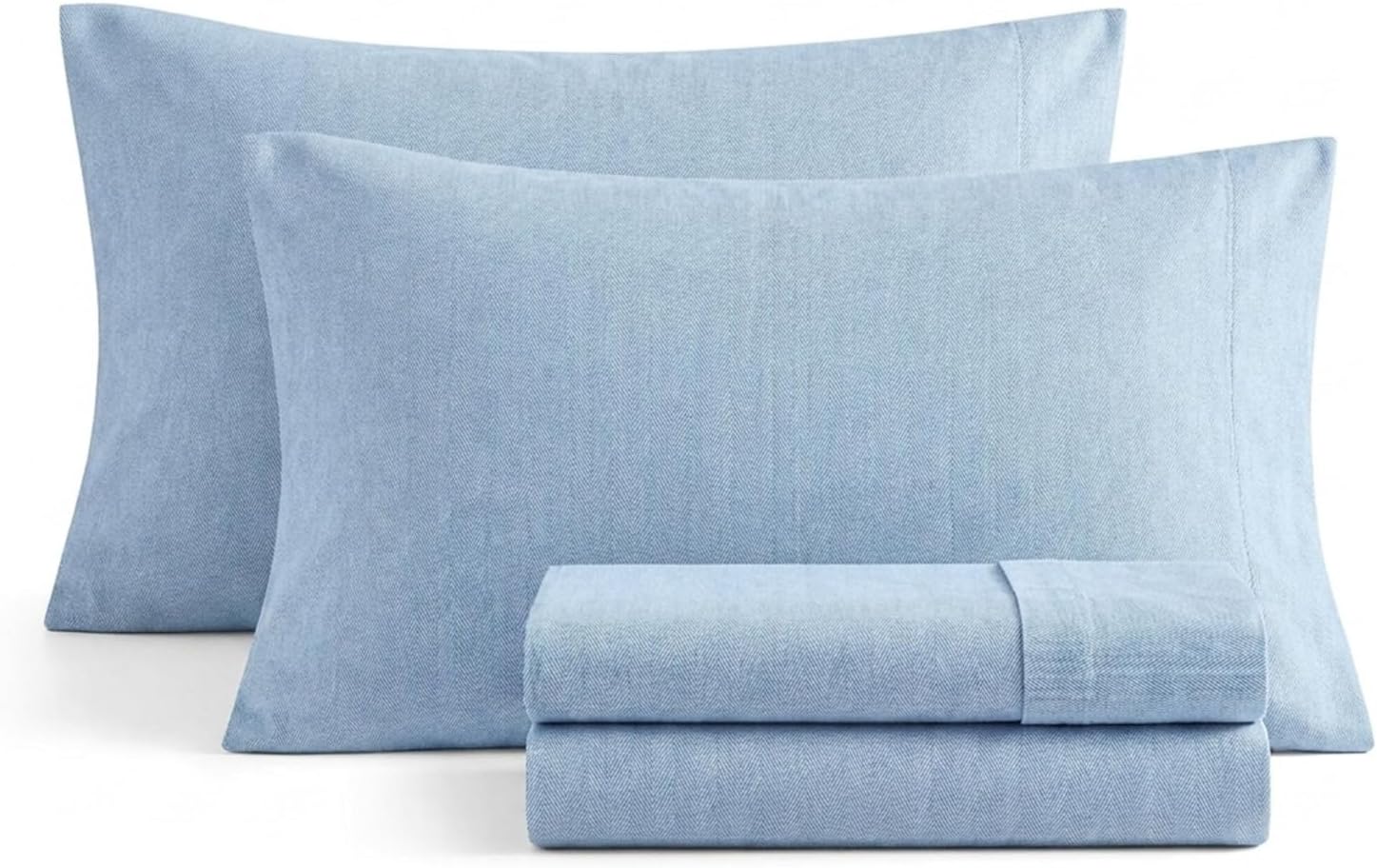 Nautica- Queen Sheet Set, Deep Pocket Fitted Sheet and Pillowcase Set, Casual Bedding Set (Herringbone Coastal Blue, Queen)