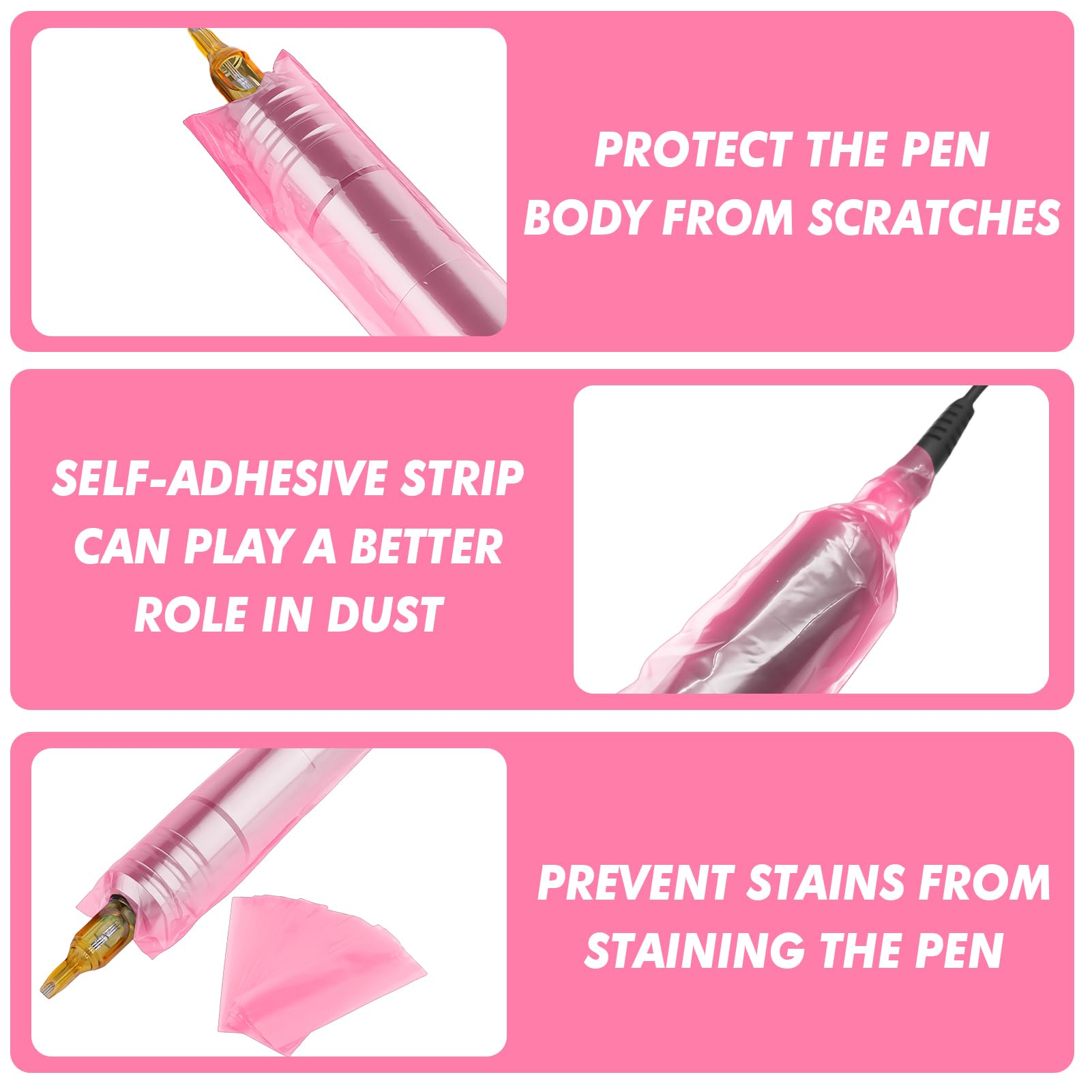 200PCS Disposable Tattoo Pen Bags Large Tattoo Pen Sleeves 18 x 6,5 cm Plastic Tattoo Machine Covers for Cartridge Machine Accessories Supplies for Artists (Pink) - Image 3