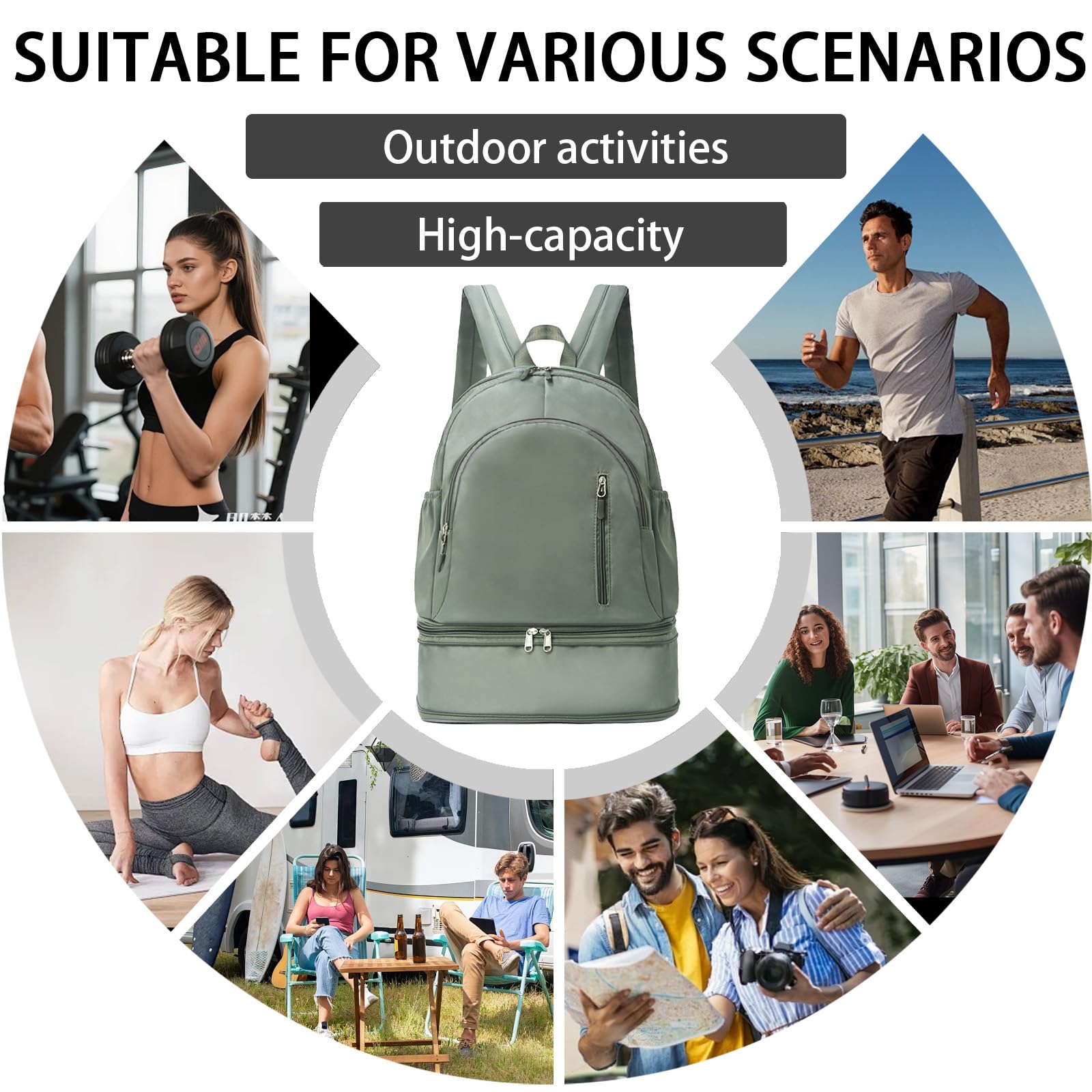 Zaino Palestra per Donna Uomo, Zaino da Palestra con Scomparto per le Scarpe e Sacchetto Separatore per Indumenti Bagnati/Asciutti, per Fitness, Yoga, Nuoto e Viaggi