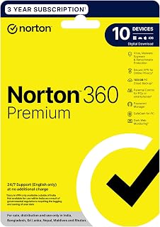 Norton 360 Premium|10 Users 3 Years|Includes Advanced AI Scam Protection, Total Security for PC, Mac, Android or iOS|Addit... Price In India