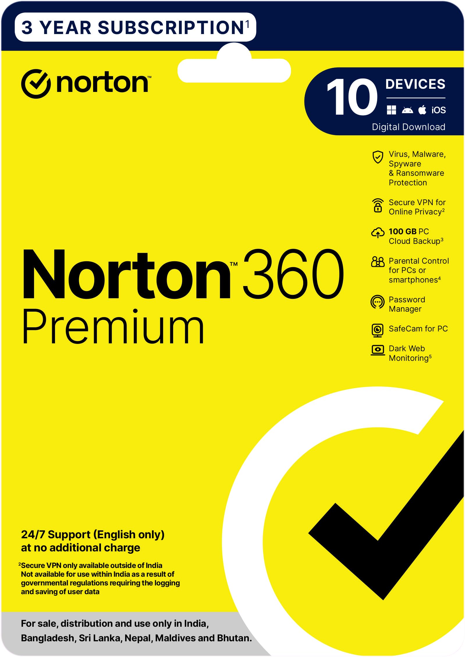 Norton 360 Premium|10 Users 3 Years|Total Security for PC, Mac, Android or iOS|Additionally Includes Password Manager,PC Cloud Back Up, SafeCam for PC
