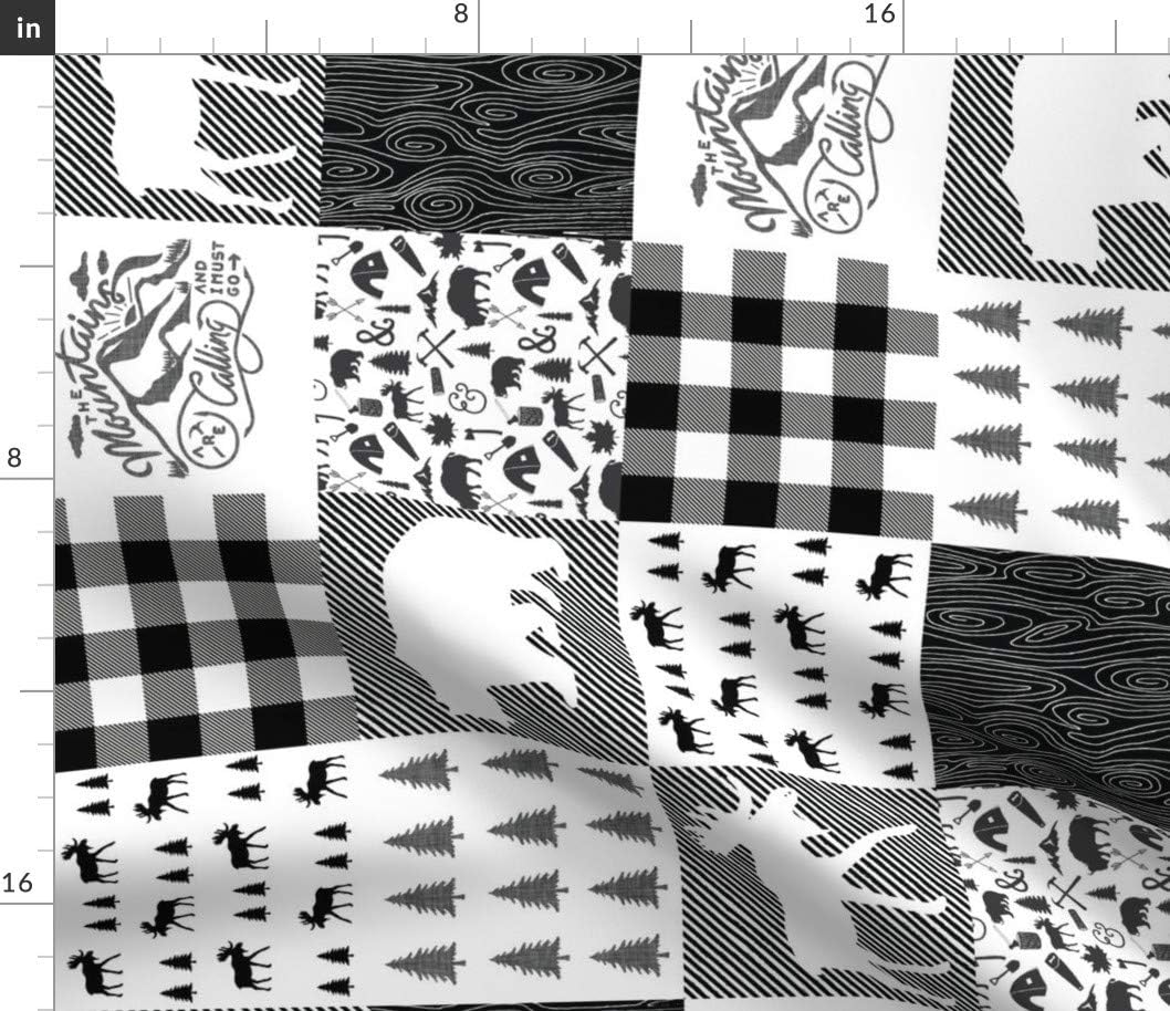 Spoonflower Fabric - Baby Baby Blanket Black and White Monochrome Woodland Moose Trees Printed on Petal Signature Cotton Fabric by The Yard - Sewing Quilting Apparel Crafts Decor