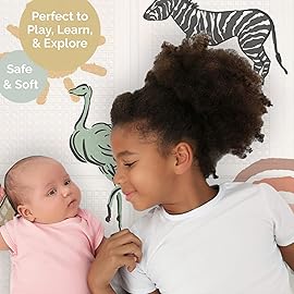 JumpOff Jo Baby Play Mat - Large Folding Foam Play Mat for Infants, Babies, Toddlers, Waterproof, Double-Sided (70 x 59) - Safari