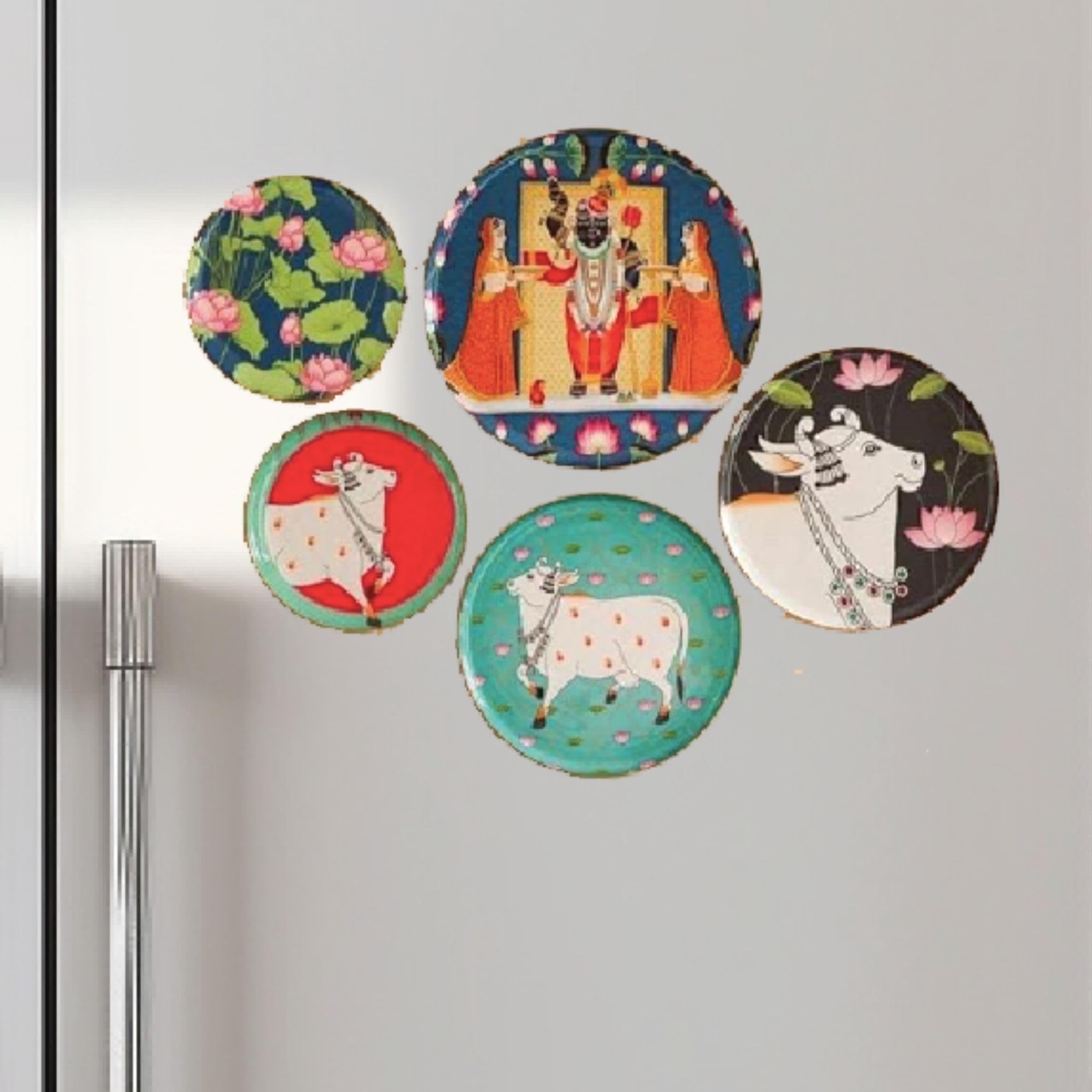 RITUALISTIC Pichwai Fridge Magnet | Metal & Non-breakable | Stylish Freeze Magnet Set | Gift Items for Women and Men | Home Decor Gift Items | Fridge Magnets Refrigerator Stylish | Pack of 5