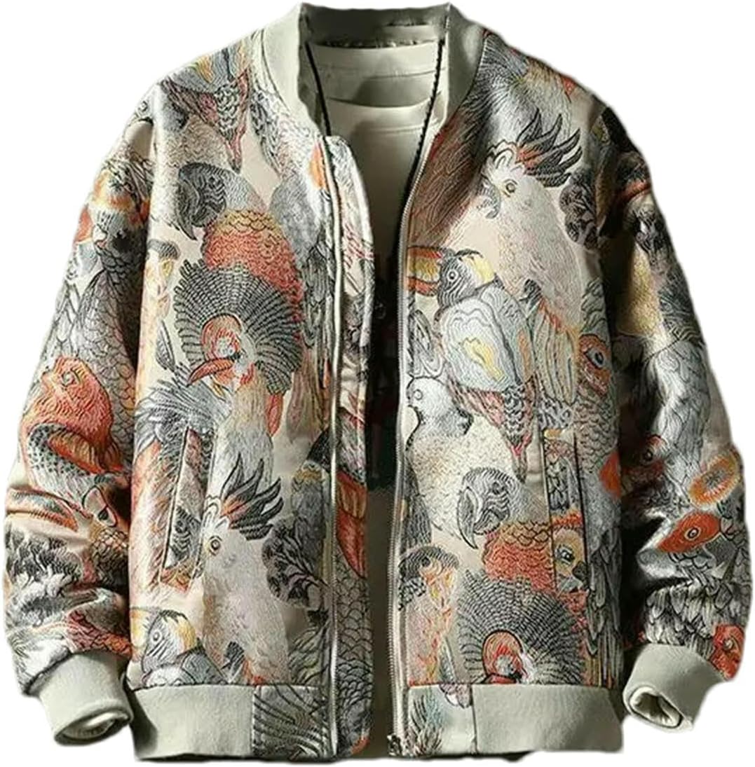 Spring Autumn Embroidered Baseball Uniform Men's Coat Chinese Style Mens Top Retro Tang Style Classic Jacket