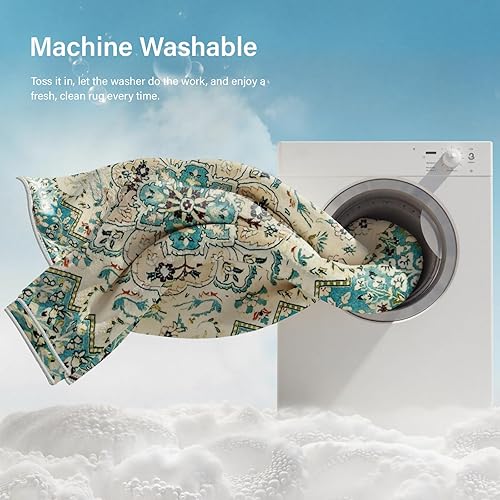 Miniatura 151 de Lahome Tapete tribal bohemio, pequeño, suave, antideslizante, lavable, de pelo corto, para piso en puerta, interior, entrada, baño, silla, Verde