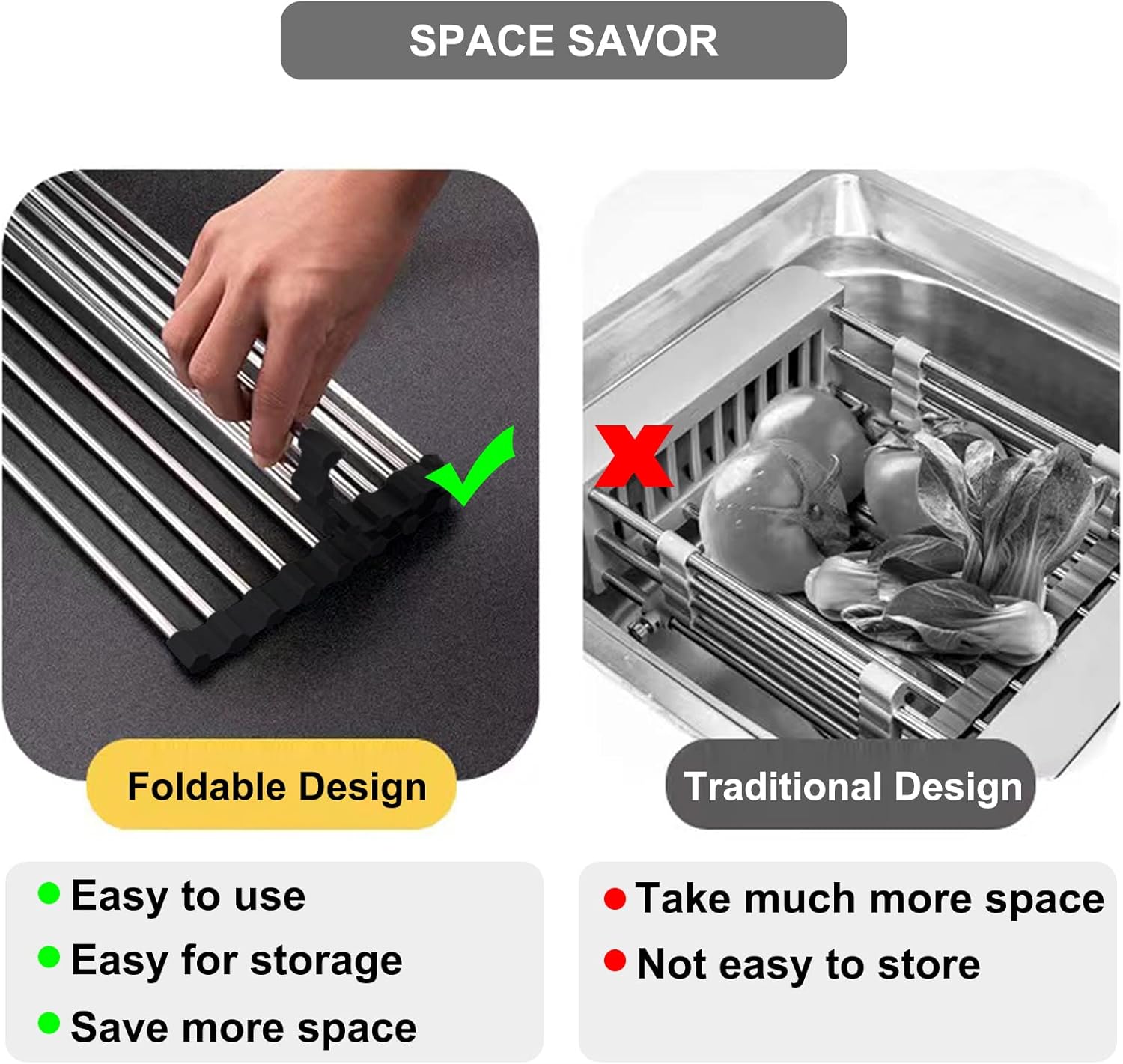 Roll Up Dish Drying Rack Over The Sink Dish Rack Kitchen Rolling Dish Drainer Over Sink, Foldable Sink Rack Mat Stainless Steel Wire Dish Drying Rack for Kitchen Sink Counter, Black (17.5''x11.8'')