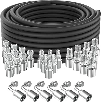 100Ft 3/4 inch Hydraulic Hose with 32PCS 3/4" Fittings | JIC 37 Female & Male & Female 90 Elbow & NPTF Male Fittings, Hydraulic Oil Flexible Hose,20C to 140C, W.P.40MPa/5800Psi