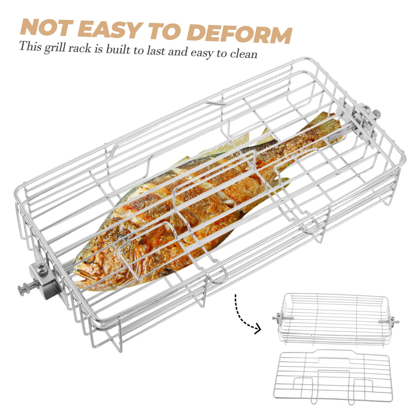 iplusmile Cesta De De Inoxidable Para Pescado y Pollo Soporte Ajustable y Rotatorio Para Barbacoa Para Cocinas De Parrilla