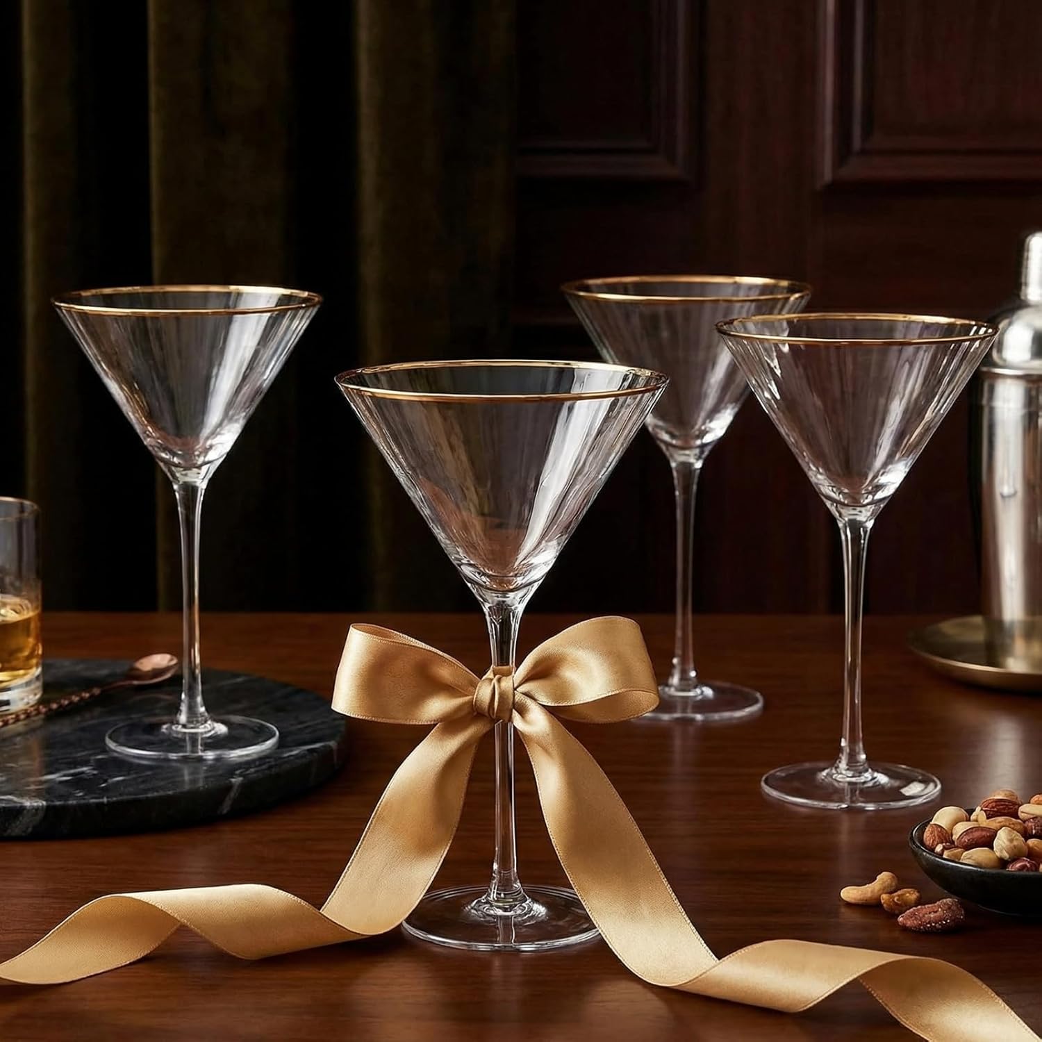 Gold Rim Martini Glasses - Set of 4-10 oz, 24K Gilded Classic Vintage Glasses For Martinis, Cocktails, Champagne, Water & Wine - Hand Blown Classic Coupes Gilded Rimed, Crystal Coupe with Long Stems - Image 6