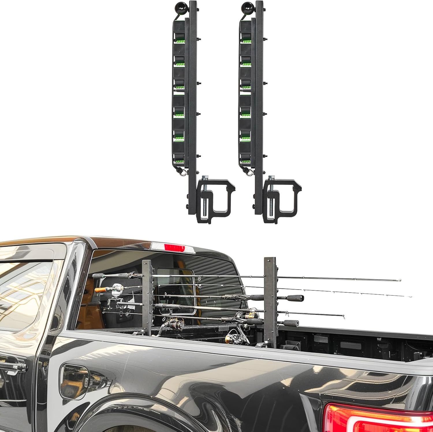 JOYTUTUS Truck Bed Fishing Rod Holder | 6-Rod Capacity | Secure Clamp-On Design | Fits Truck Bed & Boats | Horizontally or Vertically Place
