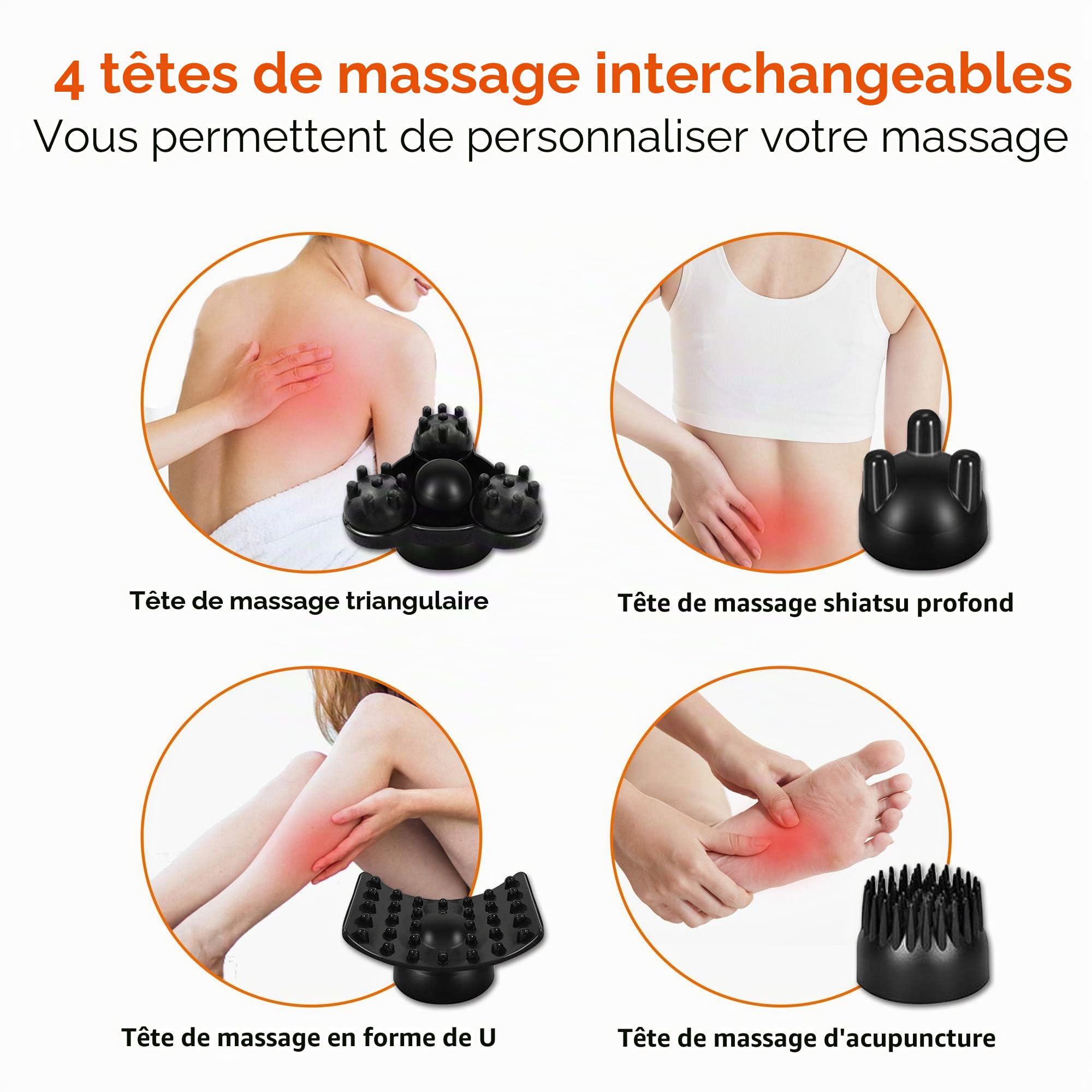 Snailax Masseur electrique pour le dos sans fil à la main-Massage par percussion rechargeable avec chaleur, appareil de massage portatif pour soulager des douleurs dorsale Cadeau Homme&Femme