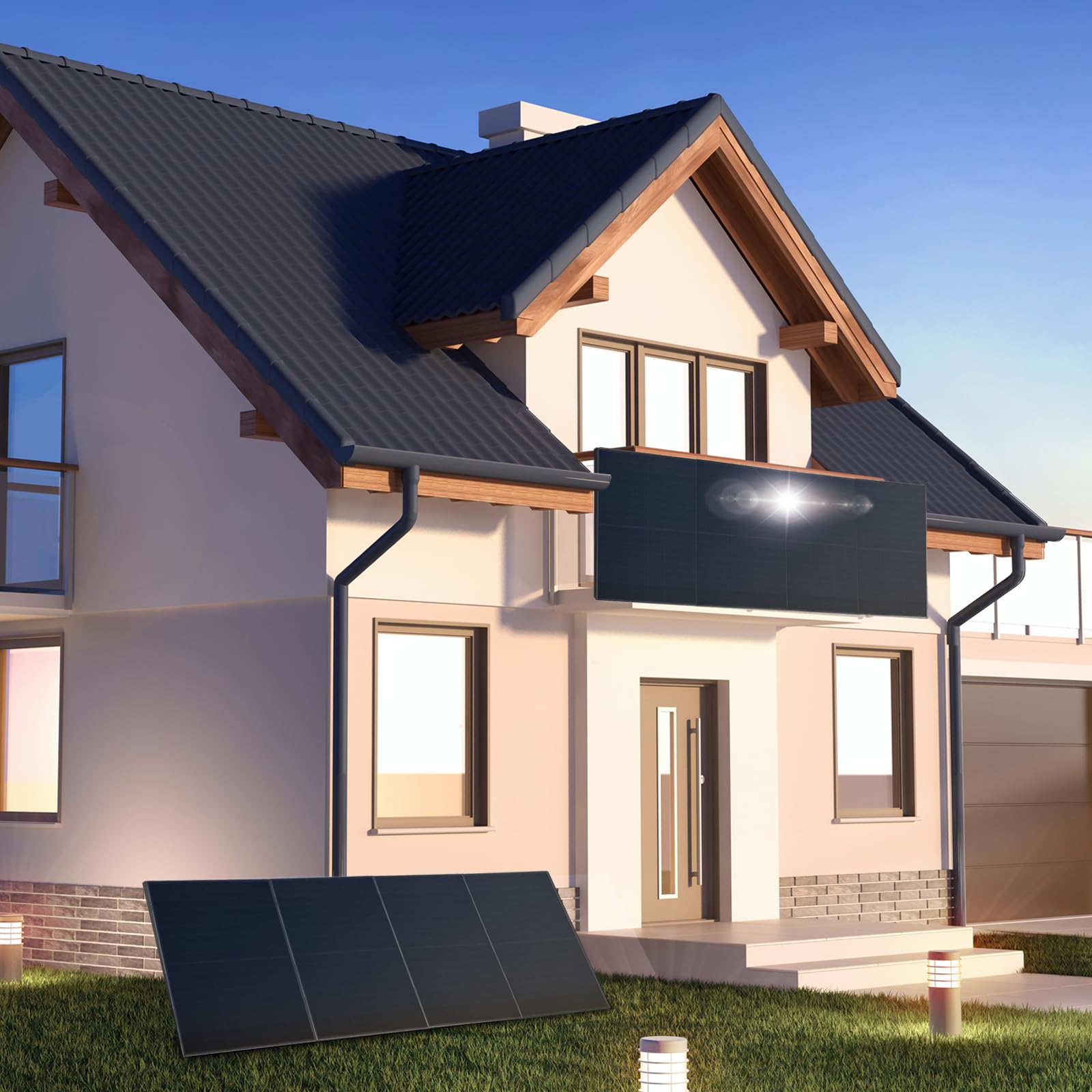SUNNIVA® 920W Balkonkraftwerk BIFAZIAL FULLBLACK komplett Steckdose TSUN 800W Wechselrichter, PV Solaranlage, 2x 460W Glas-Glas Solarmodule, inkl. 5m Kabel, Bluetooth WIFI, Komplettset