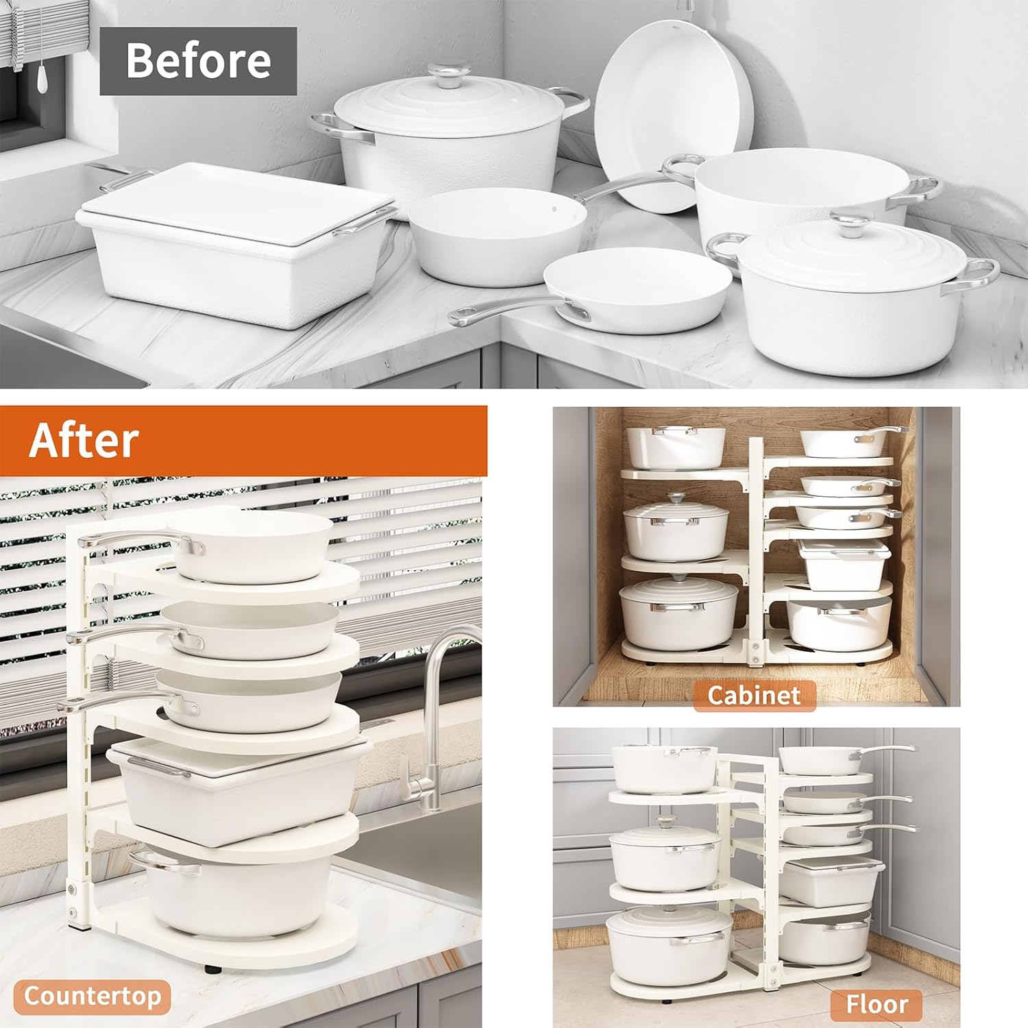 Adjustable Heavy Duty Pots and Pans Organizer Under Cabinet, 8-Tier Pot