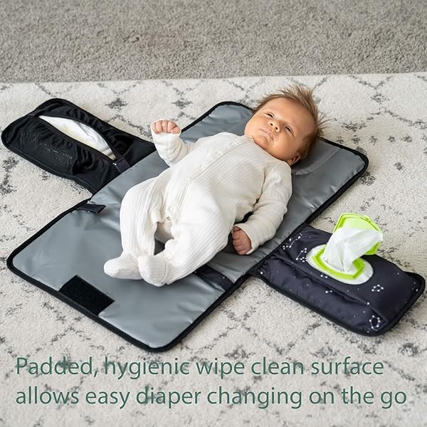 Portable Changing Pad - One-Hand Diaper Change Pad for Baby Diaper Bag or Changing Table. Unisex Baby Shower Gifts, Newborn Essentials (Black Constellation) - 2