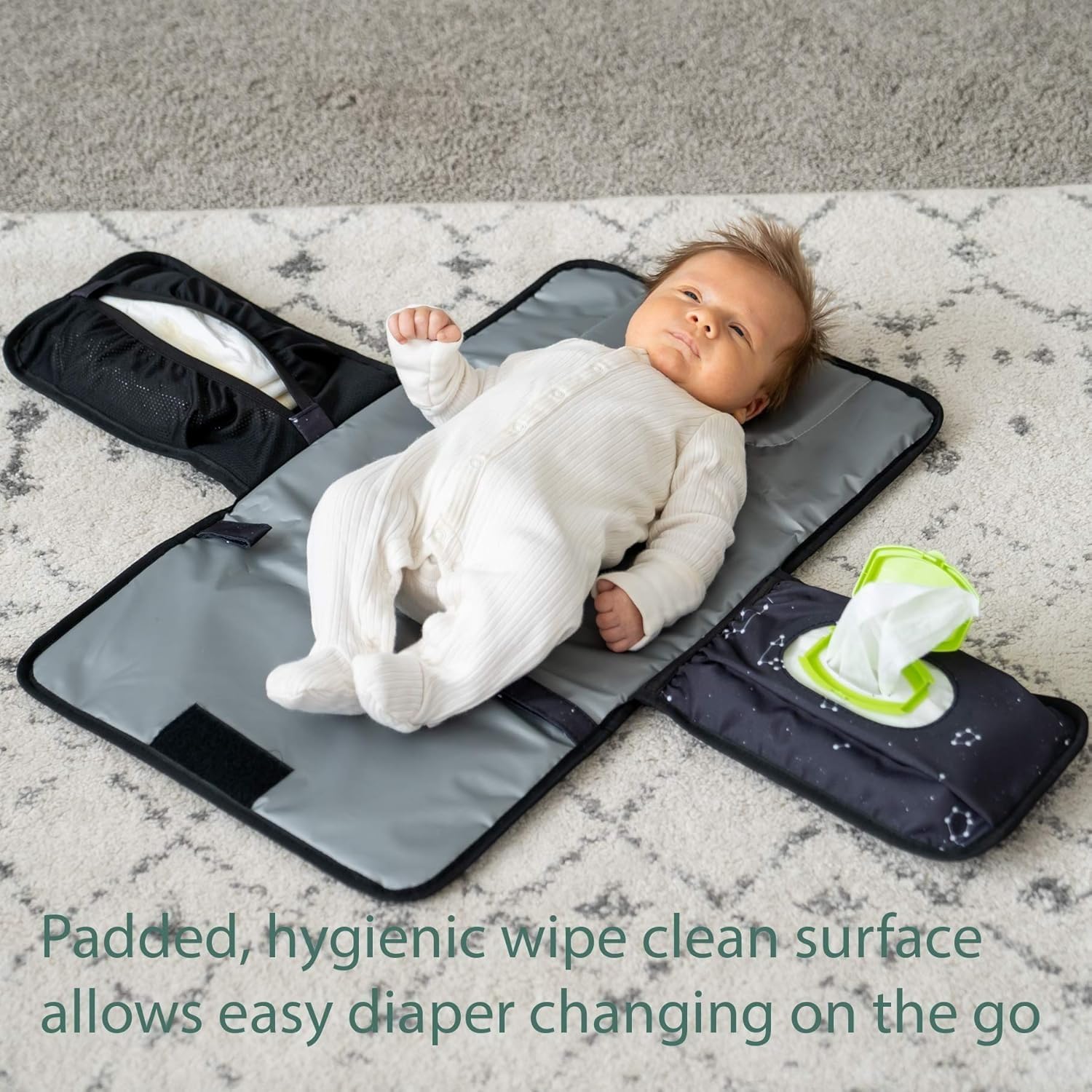 Portable Changing Pad - One-Hand Diaper Change Pad for Baby Diaper Bag or Changing Table. Unisex Baby Shower Gifts, Newborn Essentials (Blue Arrow) - 3
