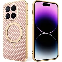 Slim Cover for Xiaomi 17T Protective Shell Carbon Fiber Luxury Plating Shockproof Protection Case with 360 Spin Folding Stand Case Compatible with Xiaomi 17T Cover for Men Women Pink
