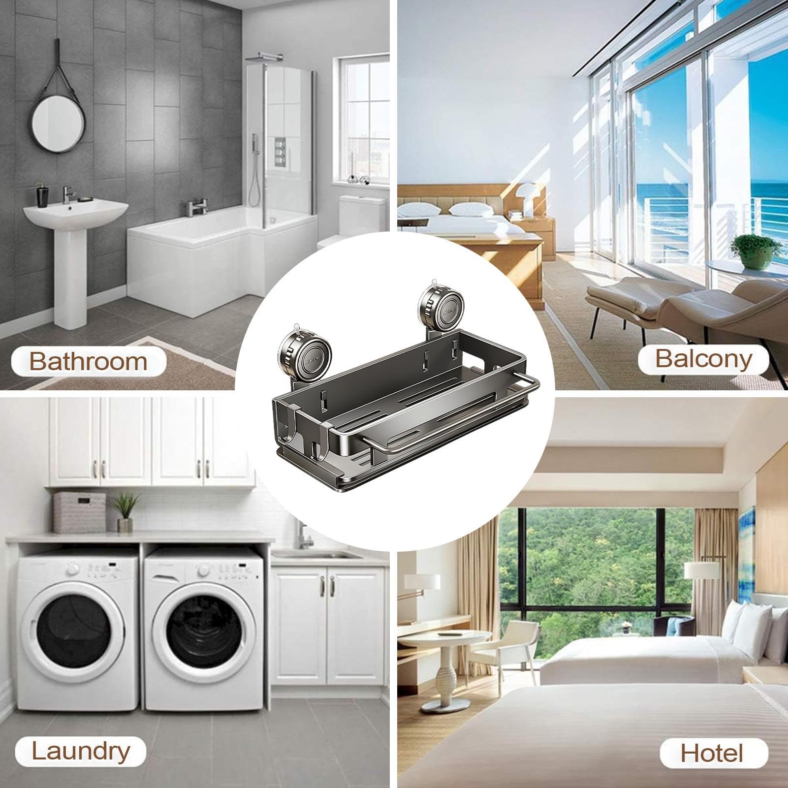 Duschregal – langlebiges Aluminium- und ABS-Design, kein Bohren, Saugnapf, starker Saugnapf für Badezimmer und Wohnheim, kompakte Größe