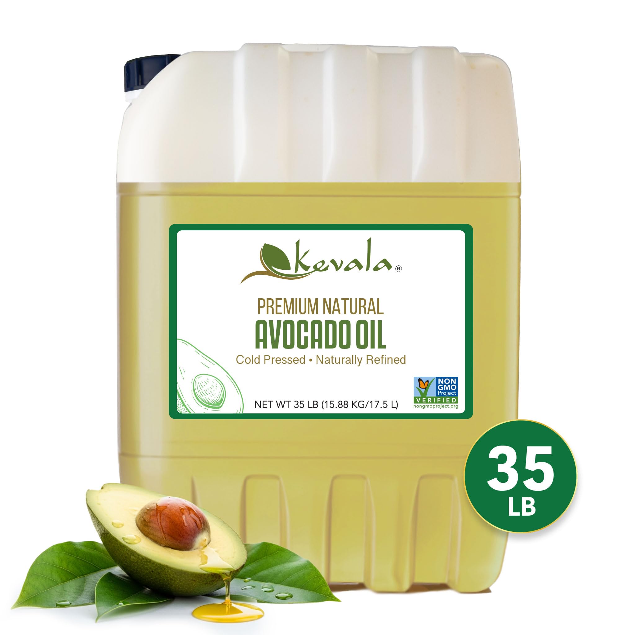 Kevala Avocado Oil - Cold Pressed, Non GMO, Vegetable Option for Cooking, Vegan, Kosher, 35 LB