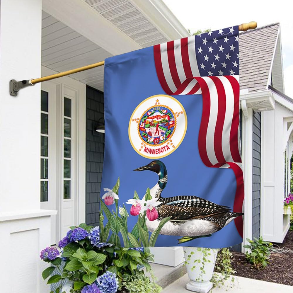 American Flag-Minnesota State Lady's Slipper Flower and Loon Flag MLN1141Fv42, 3x5 ft. Flag-USA Premium Polyester