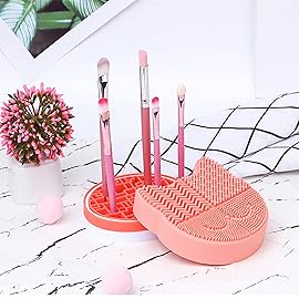 New Grass Green Silicon Makeup Brush Cleaner Mat with Portable Cat Shaped Cosmetic Brush Cleaning Pad Holder and Drying Holder