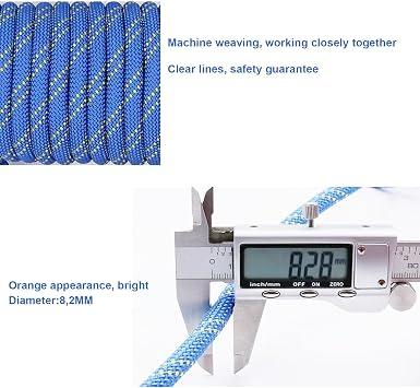 8mm Climbing Static Rope 60m High Strength with 2 Carabiners