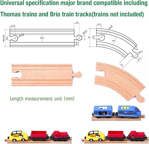 Miniatura 2 de Raytree Juego de vías de tren de madera - Se adapta a la mayoría de las principales marcas de trenes y vías de trenes- Madera de haya-30 piezas
