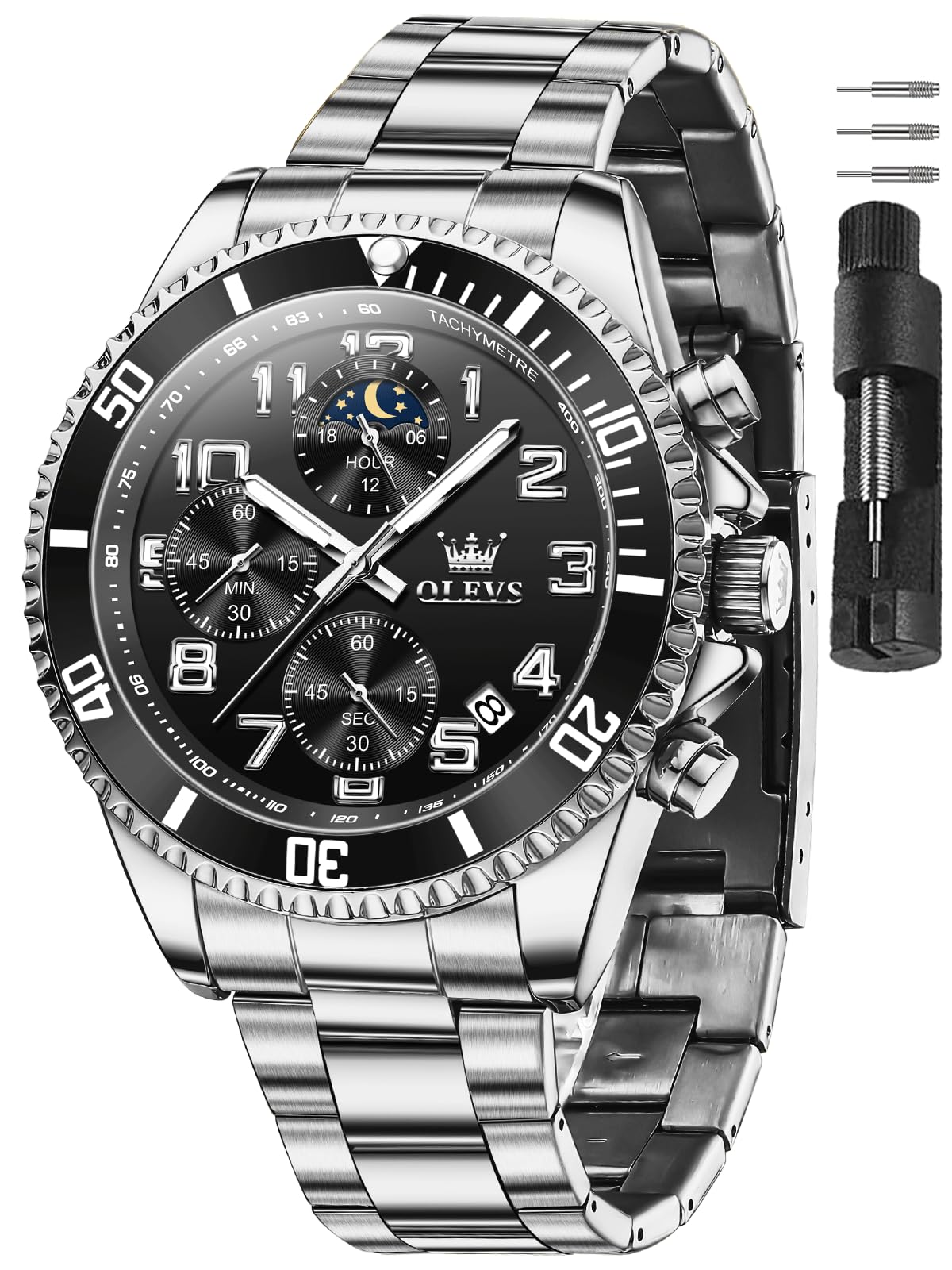 OLEVS Watches for Men Stainless Steel Dress Men Watch with Date | Chronograph Men Watch B…