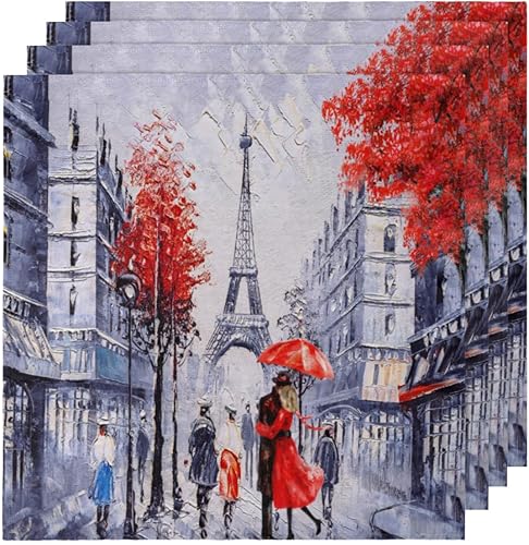 Miniatura 5 de Juego de 6 servilletas de tela para amantes de la Torre Eiffel de París, 20 x 20 pulgadas, servilletas de tela de arte callejero lavables y