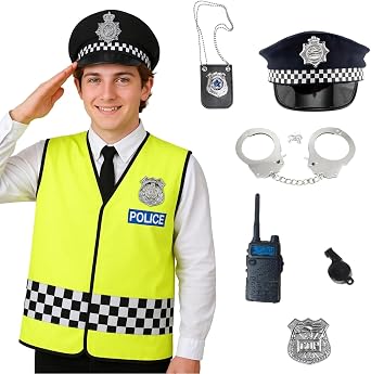 Matissa & Dad Police Costume for Adults Dress Up Set with Policeman Vest Police Officer Outfit Toys Accessories Dressing Up Uniform World book day costumes for Men Women