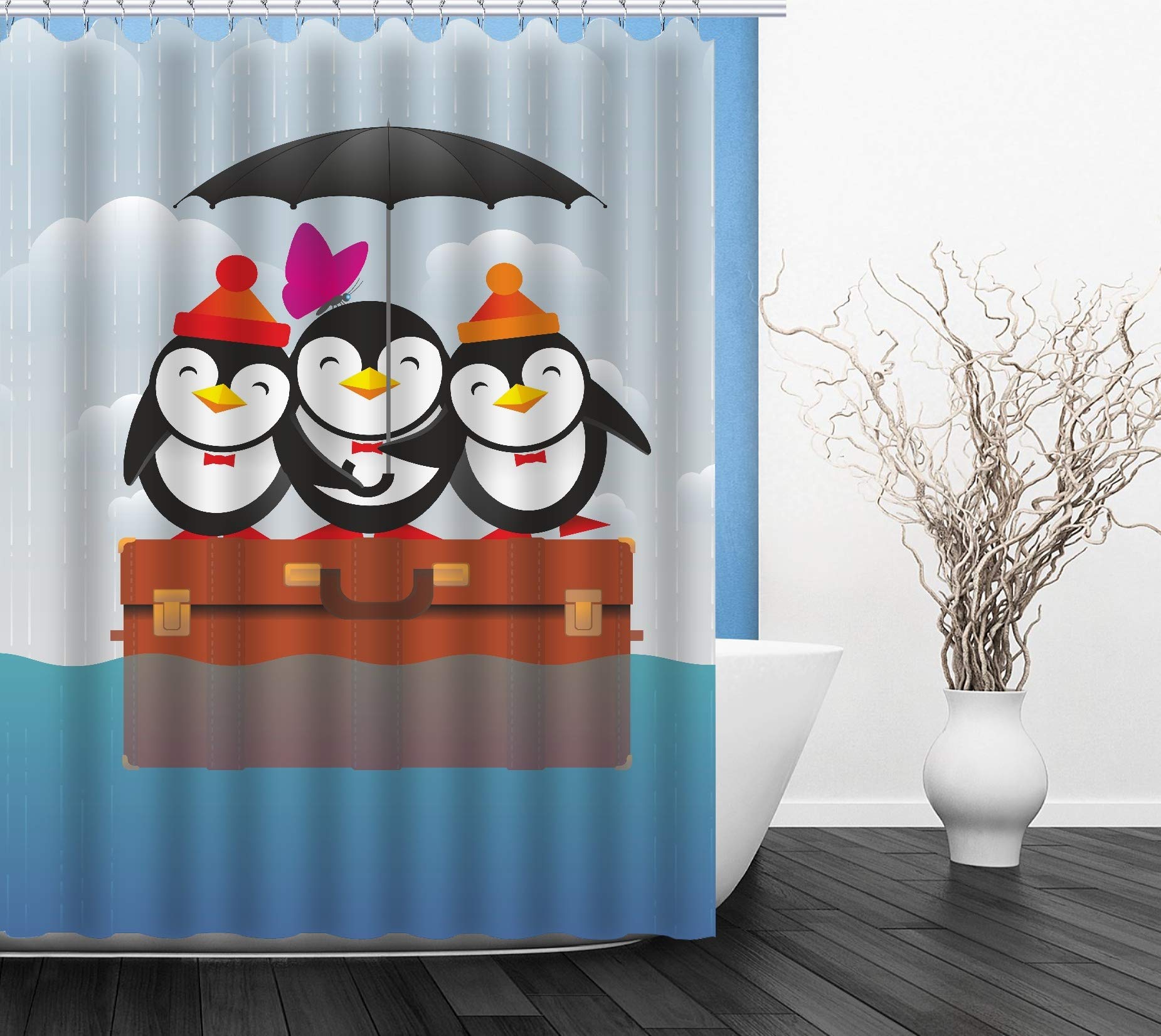 SNOOGG Waterproof Shower Curtain Panel Multicolor Printed 72 x 60 Inch with Adjustable Hooks – Any one Design from Kids Carton Pattern Collection