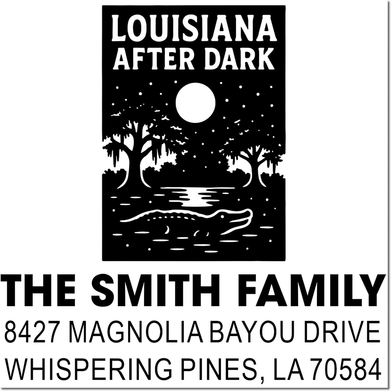 Louisiana Nightscape Rubber Stamp, 1-5/8 Square Wood Handle, Handcrafted, Personalized Art Stamp, Unique Gift for Card Making, Collectors, & Enthusiasts