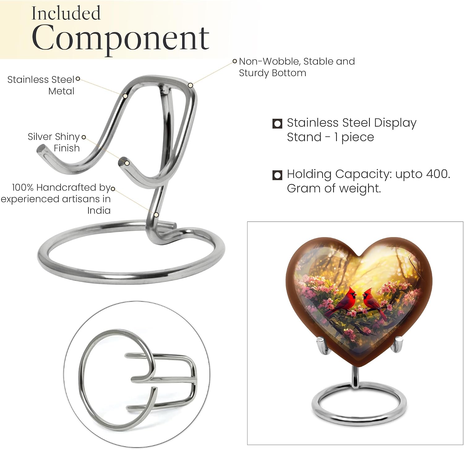 Cardinal Heart Urns Human Ashes, Cremation Urn Heart Shape, Burial & Funeral for Adult Remains, Memorial Gift for Father & Mother, Brown, Medium, 6 Inch