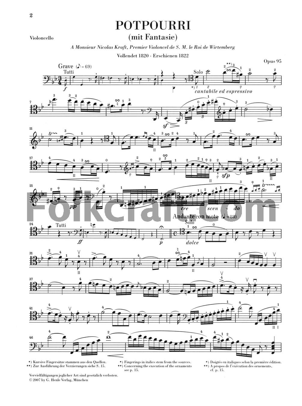 Potpourri Op95 (fantasía) violonchelo y orquesta (reducción de piano)
