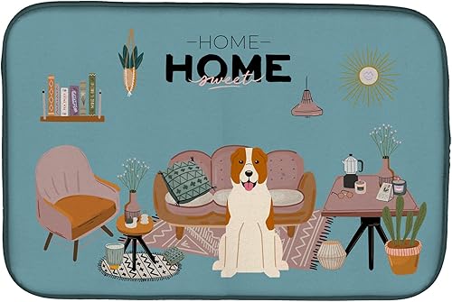 Miniatura 373 de Caroline's Treasures CK7824DDM - Tapete absorbente para secado de platos con diseño de bulldog inglés, rojo y blanco, para encimera de cocina, 14 x